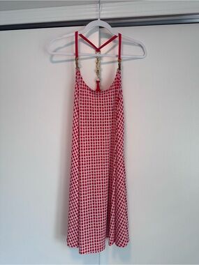 Morgan McFeeters Orange and White Geometric Strappy Slip Dress